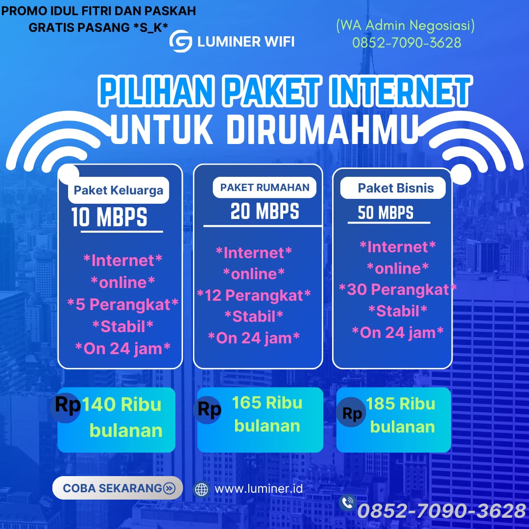 Promo Paket Internet LUMINER WIFI — Gratis Pasang